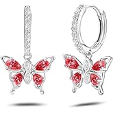 Butterfly Earrings 925 Sterling Silver Butterfly Huggie Hoop Earrings for Women CZ Dangle Hoop Earrings Butterfly Birthstone Jewelry for Mother's Day Valentine Birthday Gifts