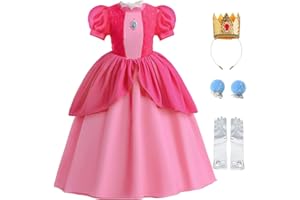 iTVTi Princess Peach Costume for Girls Super Brothers Fancy Dress Up Outfit for Party Cosplay Halloween