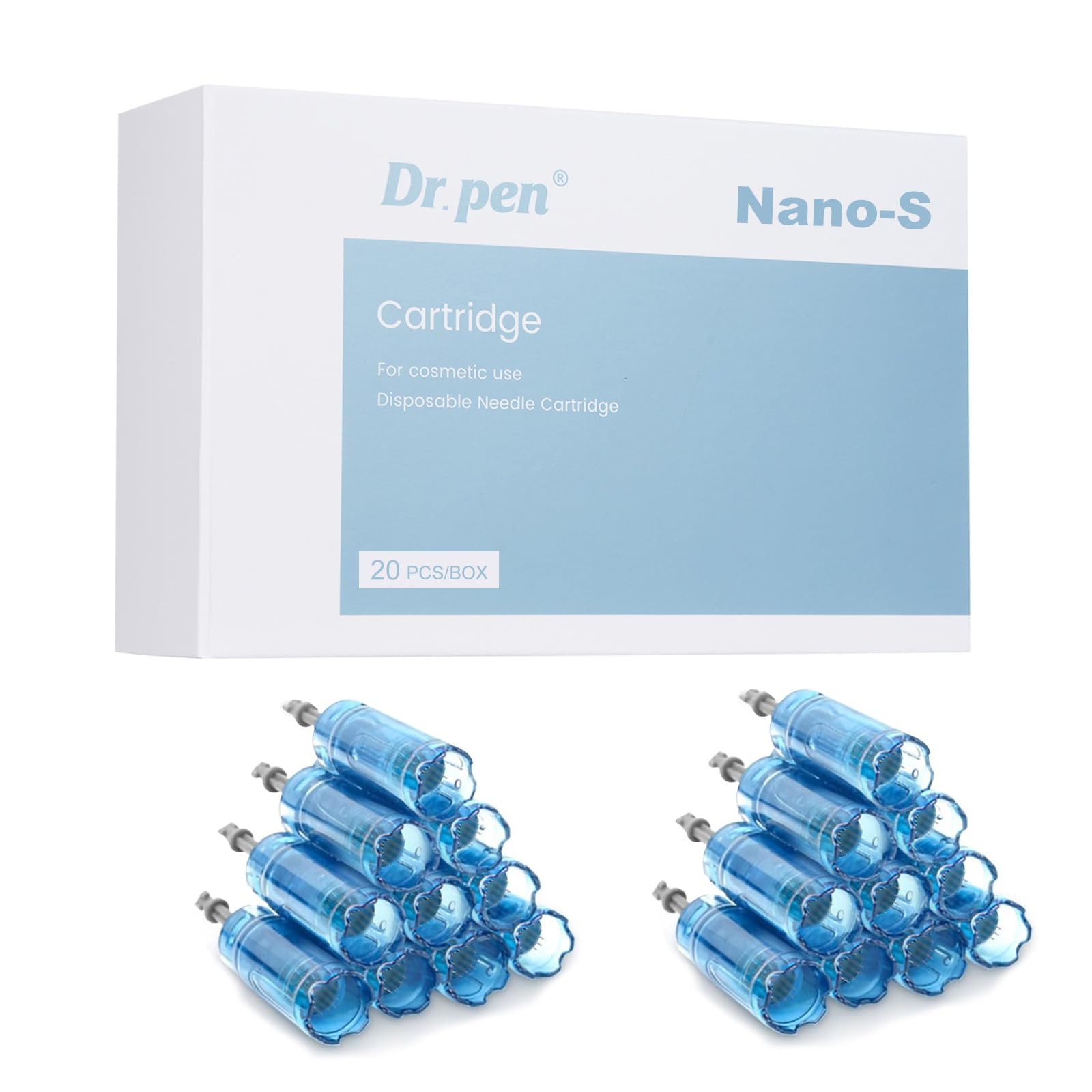 Dr.pen M8S Cartridges Nano-S, 20Pcs Dr.pen Cartridges for Microneedling Pen M8S/A8S/A9 Model, Authentic Disposable Microneedling Cartridges (Nano-S, 20Pcs)