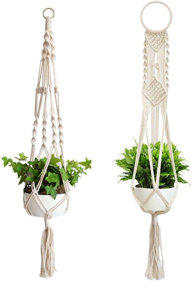 Macrame Plant Hanger, 2 Pcs Different Indoor Outdoor Hanging Planter Basket,41 inch Handmade Cotton Rope Planter Stand Flower Pots for Decorations (2 Types（2 Pcs）)