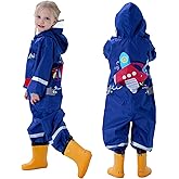 Hovkib Kids Rain Suit Toddler Girls Boys One Piece Raincoat Waterproof Coverall 3D Cartoon Rain Jacket 1-10 Years