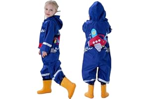 Hovkib Kids Rain Suit Toddler Girls Boys One Piece Raincoat Waterproof Coverall 3D Cartoon Rain Jacket 1-10 Years