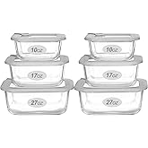 EcoEvo Glass Food Containers with Glass Lid, Microwave Safe Food Storage Container Set, 6 Pack Square Shape, Large Size Airtight Storage Set with Leak Proof Lids, Meal Prep Containers