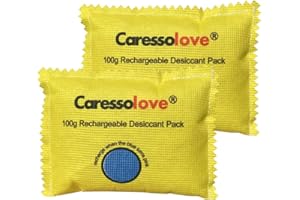 CARESSOLOVE 100g Rechargeable Desiccant Packs for Storage - Silica Gel Moisture Absorbers Packets - Desiccant Bag Color Changing - Reusable Desiccant Dehumidifier for Bathroom, Closet and Warehouse (2 Packs)