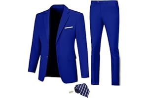 Fesenbo Men Suit Slim Fit 2 Piece Solid 2 Button Business Suits Blazer Wedding Prom Tuxedo for Men Suit Jacket Pants with Tie