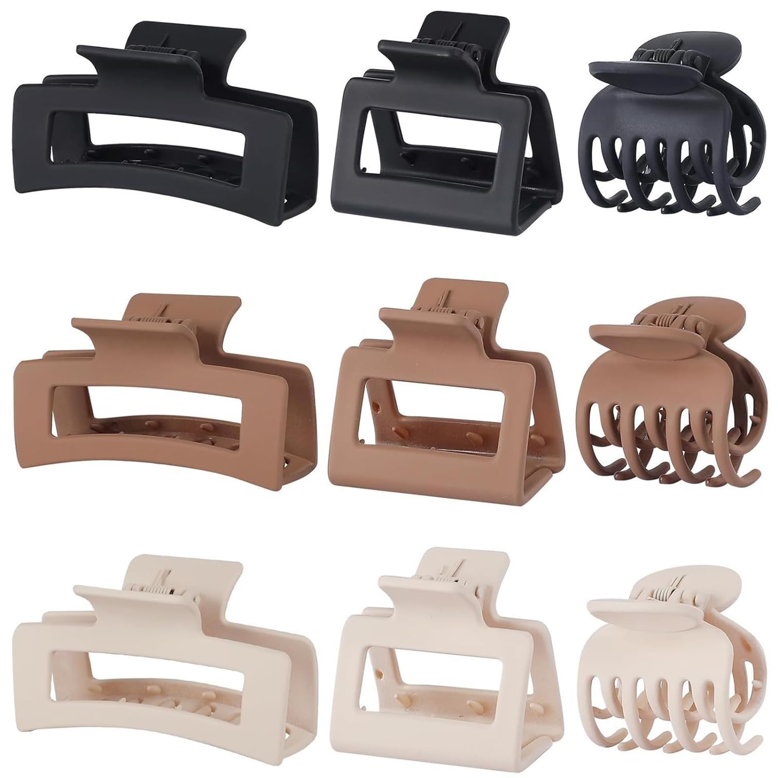 9-Pack Hair Clips - 3.5" Large Claw for Thick Hair + 2" Medium Claw for Fine Hair + 1.6" Small Matte - Strong Hold Jaw Clips for Women & Girls
