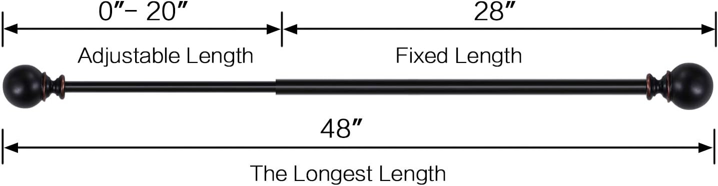 Decorative Curtain Rod with Round Finials for Windows 28 to 48-inch Single Window Treatment Rod Set with Classic Finial 3/4 Inch Diameter 2848 Black，2 Pack: Home & Kitchen