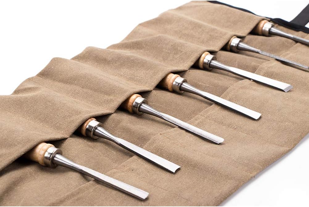 Spanner Organiser,Waxed Canvas Chisel Roll,Screwdriver Spanner Roll,Multi-Purpose Tool Roll,Tool Pouch Bag,Woodworking and Carving Hand Tool Storage Organizer,Tool Gifts for Men - Image 4