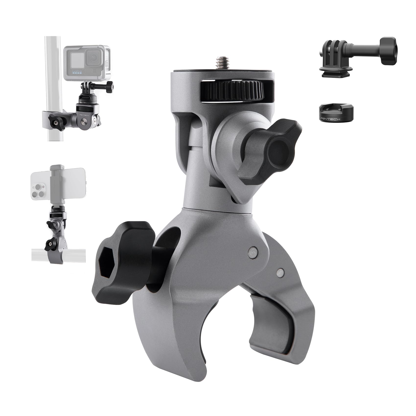 PGYTECH CapLock Super Clamp Handlebar Mount, Aluminum Bike Motorcycle Bracket for Insta360 Ace Pro 2/X5, Crab Heavy Duty Clamp for Gopro 13/12/11, for DJI Osmo 360/Action 6/5 Pro/Pocket Action Camera