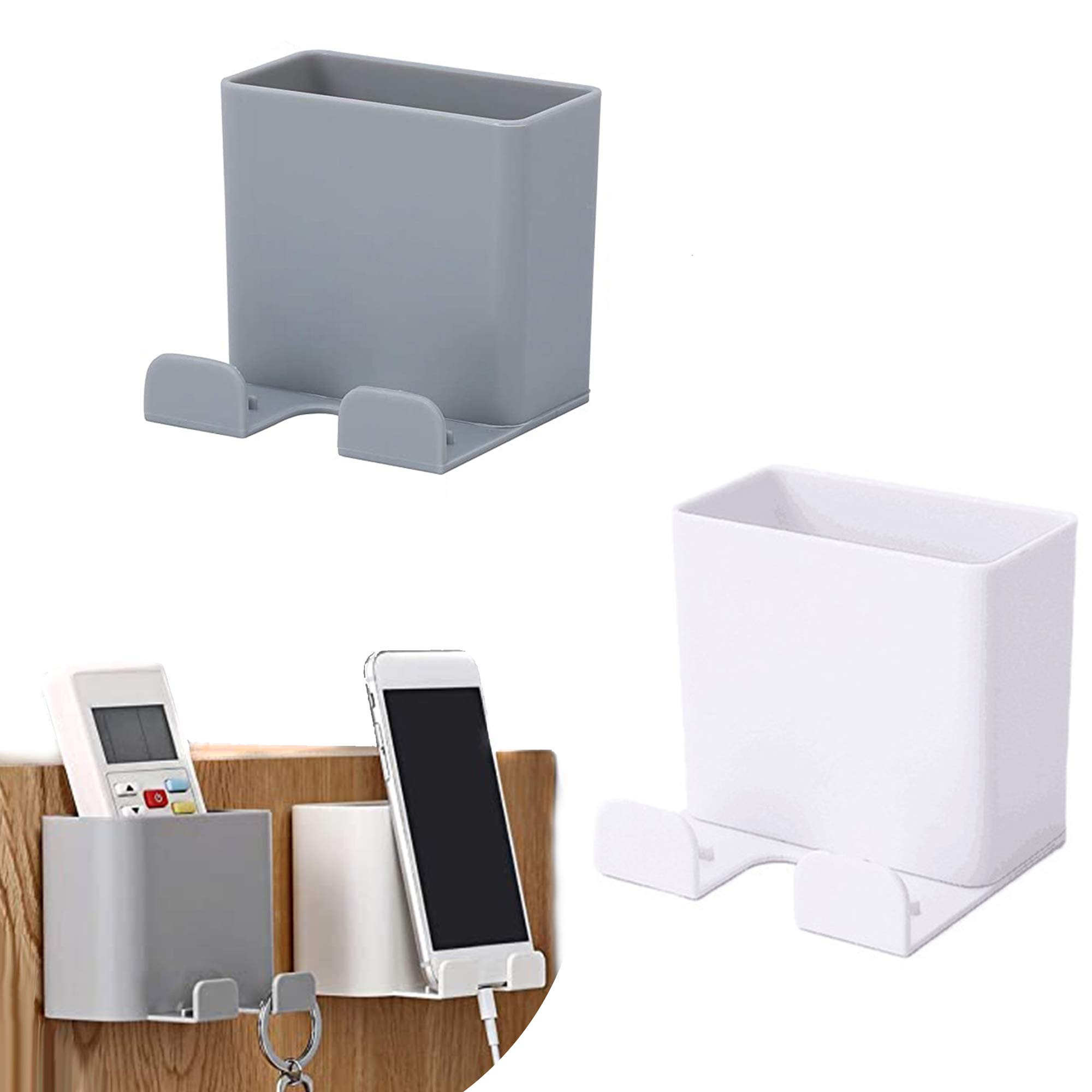 Photo 1 of GTian 2 Pack Wall Mount Phone Holders, Phone Holder for Wall Adhesive Cell Phone Smartphone Charging Brackets Holders Shelf Remote Control Stand Organizer Storage Box for Bedroom Bathroom Office