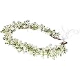 Yili Maizi Adjustable Flower Crown for Women Girls Floral Headband Headpiece Halo Wreath Wedding Bride Bridesmaid Flower Girl Garland (16B-WHITE)