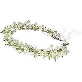 Yili Maizi Artificial Baby Breath Green Headpiece Bridal Flower Crown Eucalyptus Halo Wedding Leaf Floral Crown Headband Photo Prop (01 White)