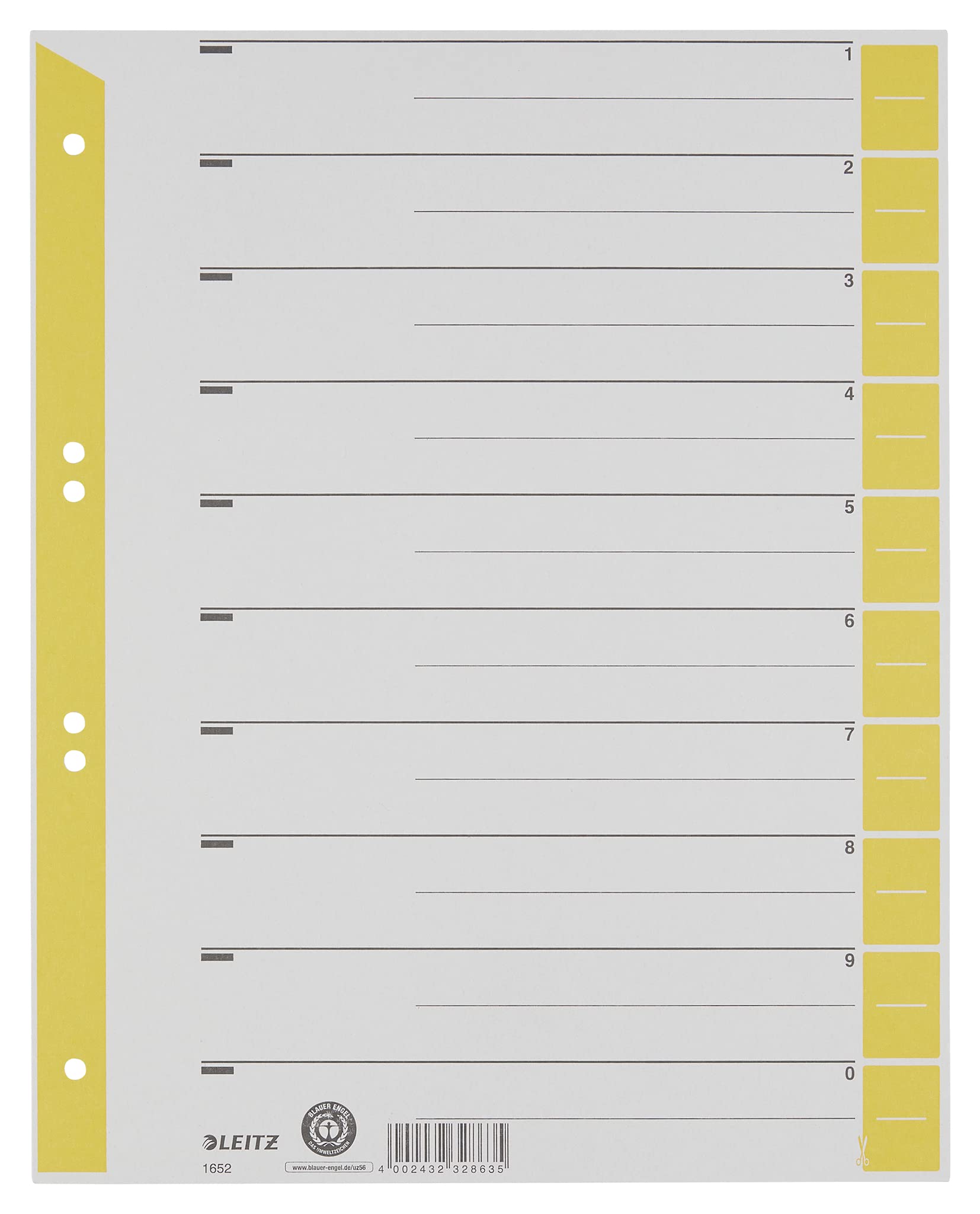 Leitz 16523015 Dividers A4 Cardboard Coloured Print Yellow Pack of 25