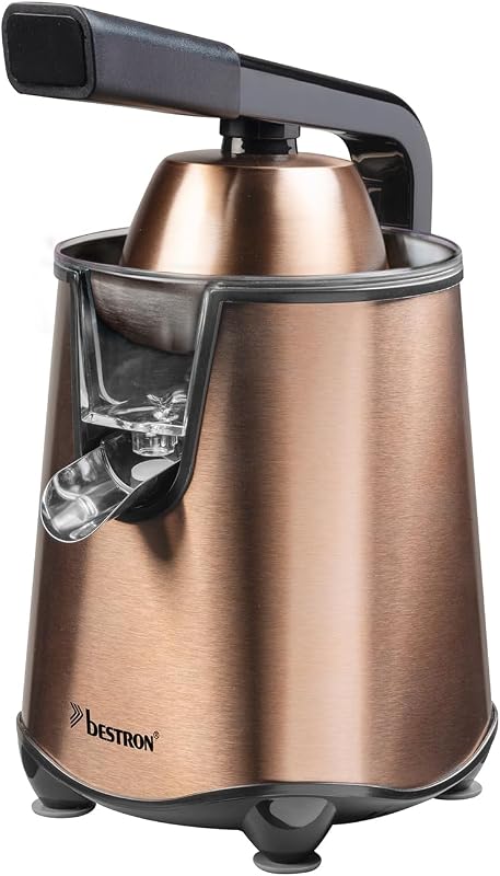 Spremiagrumi elettrico, spremiagrumi con funzione di arresto e filtro polpa in acciaio inox, con 2 coni, capacità 450 ml, leva soft pressa per un facile utilizzo, colore: rame
