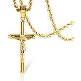 ALEXCRAFT Sterling Silver Plated Cross Necklace for Men Gold Plated Cross Necklaces for Women Trendy Stainless Steel Crucifix Pendant with 3mm 21inch Rope Chain