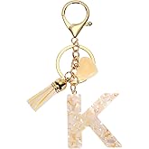 PATIKIL Alphabet Initial Letter Keychain, Resin Cute Keychains with Tassel Heart Letter K Pendant Charm for Women Key Purse Handbag Backpack Bag Accessories, Beige