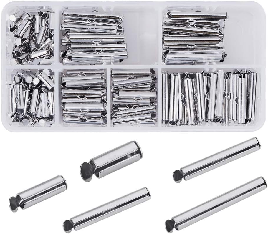 PH PandaHall 200 pcs 5 Sizes Iron Slide On End Clasp Tubes for Jewellery Making Handcraft Works Necklace Bracelet