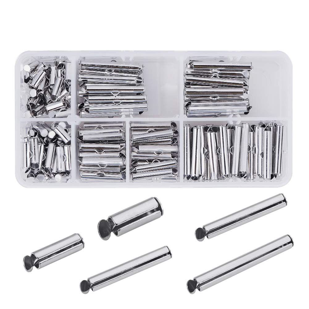 PH PandaHall 200 pcs 5 Sizes Iron Slide On End Clasp Tubes for Jewellery Making Handcraft Works Necklace Bracelet