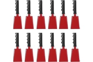 PATIKIL 9inch Cow Bells for Football Games, 12pcs Cowbells for Sporting Events Bulk Loud Noise Makers Metal Cow Bell with Handle for Cheering Competition Marathon Wedding DIY Paint, Red