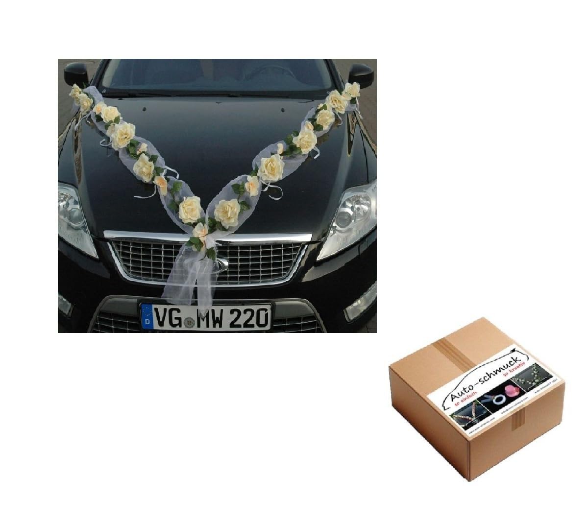 Autoschmuck Car Decoration Bride and Groom Rose Decoration Roses Garland Wedding Car Wedding Decorative Car (Rose Orchidee Ecru/Ecru)