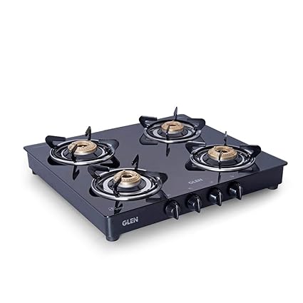 Glen 1043 Mirror Gas Stove, 4 Brass Burner Cooktop, ISI Certified, SS Drip Tray/Black ?