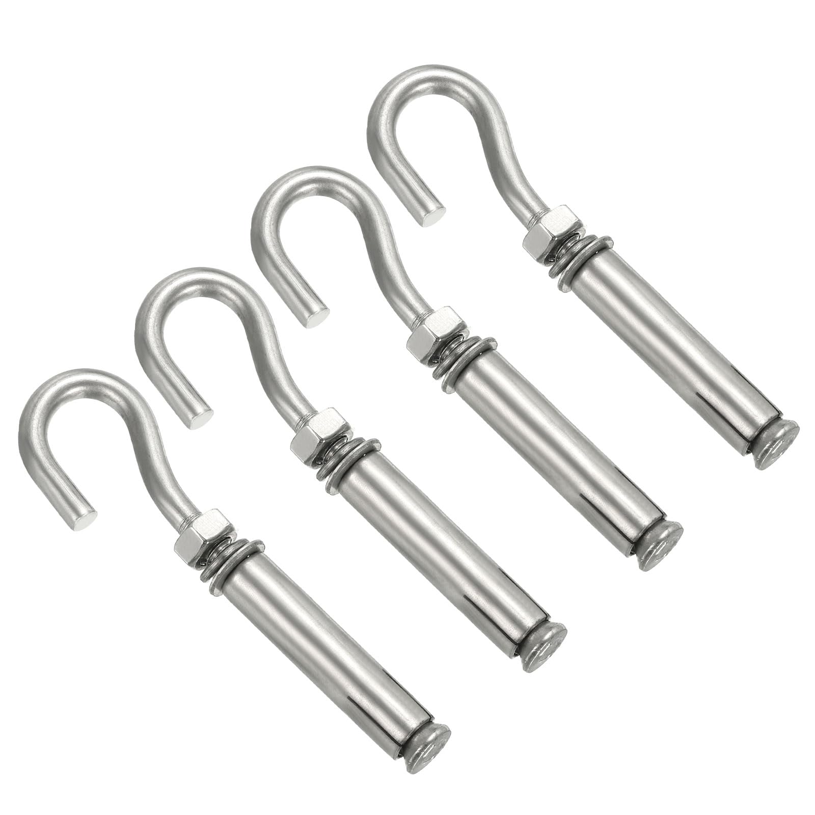 PATIKIL Expansion Hook M6 4 Pack 304 Stainless Steel Concrete Wall Hook Screw Open Cup Hook for Concrete Brick Stone Ceiling Hanging Silver