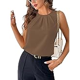 Samefar Womens Summer Tank Tops Pleated Crewneck Casual Loose Chiffon Blouses Sleeveless Tops Business Work Shirts
