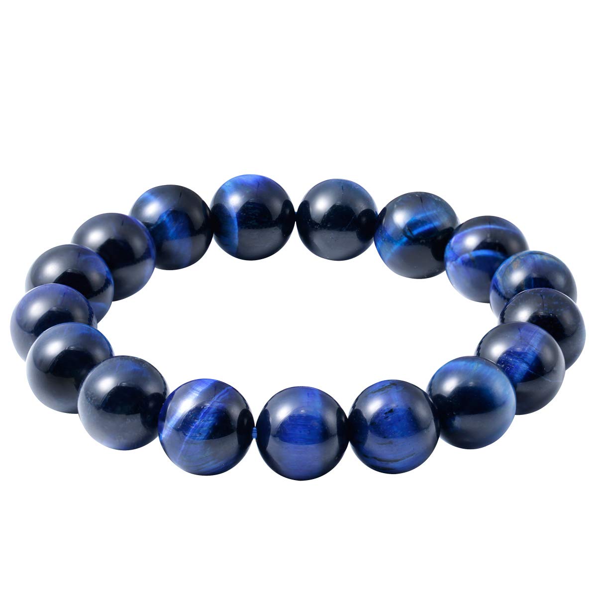 Jewboo Original Natural Blue Tiger Eye Gemstone 12mm Smooth Round Beads Stretch Unisex