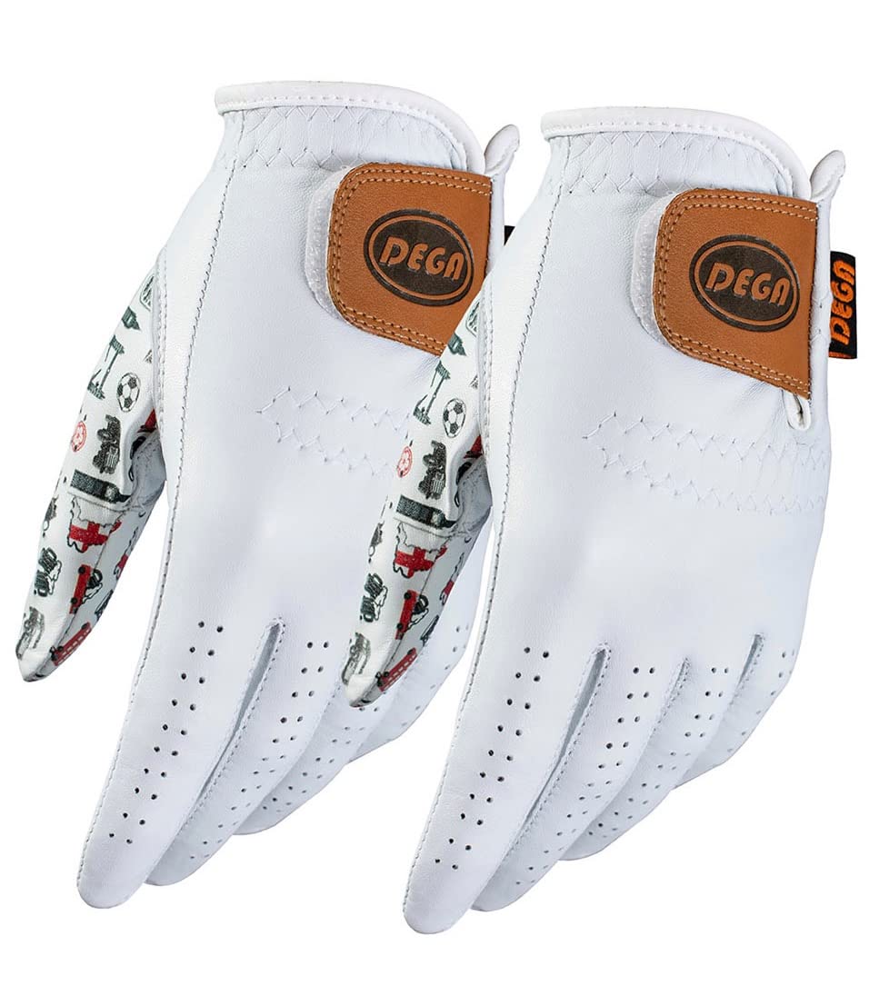 DEGA Golf Gloves 2 Pack 100% Cabretta Leather Golf Glove Men Left Hand Thumb Printed Designs (M, Love England) โ image 1
