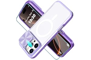 WATEFULL for iPhone 16 Pro Max MagSafe Clear Case with Slide Camera Lens Cover +1 Screen Protector, [Strong Magnets][Anti Yellow] Anti Scratch Back Women Case for iPhone 16 Pro Max 6.9"(Purple)