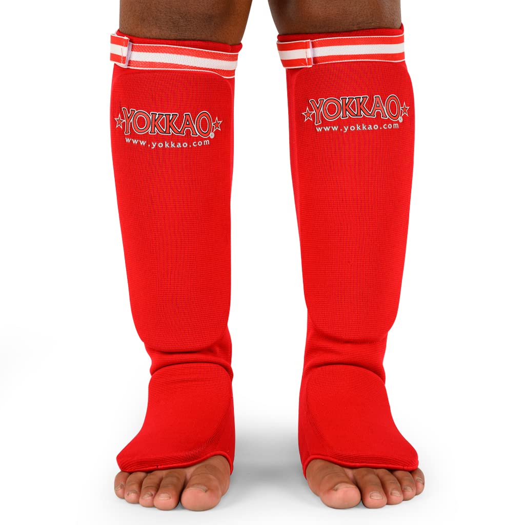 Yokkao Muay Thai Boxing Shin Guards RED Cotton, Size M