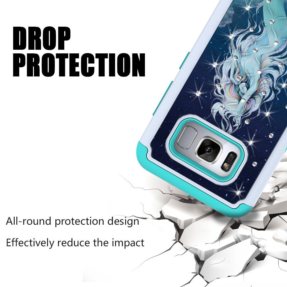 S8 Case, MagicSky [Shock Absorption] Studded Rhinestone Bling Hybrid Dual Layer Armor Defender Protective Case Cover For Samsung Galaxy S8(Mermaid)