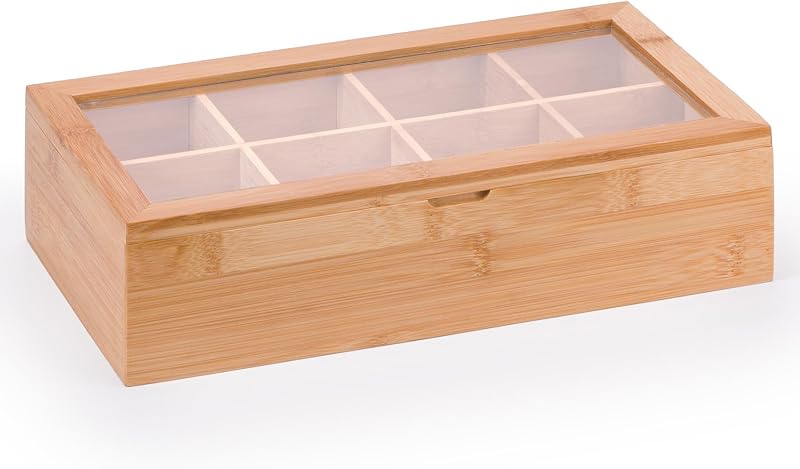 woodluv Tea Box 8 Section Tea Caddy with Clear Acrylic Lid</n>