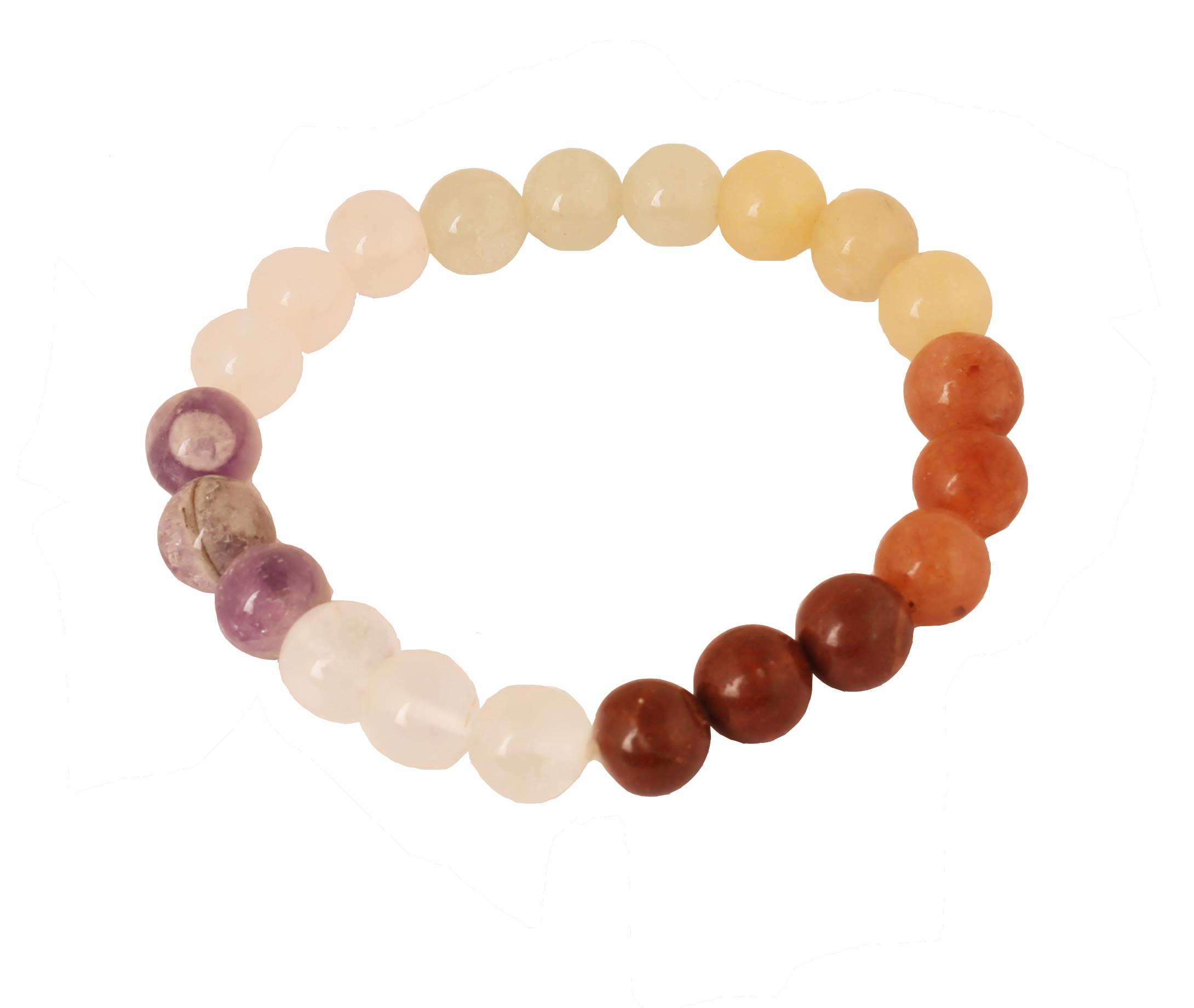 NEW! Touchstone Indian Bollywood 8 MM Round Shape Natual Red Jasper White Quartz Amethyst Rose Quartz Prehnite Milky/Red Moonstone Seven Chakra Balancing Beads Bracelet For Women And Men — image 1