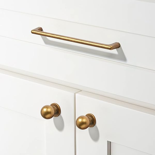 KHTUMEWARE 30 PACK 1 INCH (25MM) DIAMETER ROUND SOLID VINTAGE ANTIQUE BRASS FINISH KITCHEN CABINET KNOBS,BALL CABINET KNOBS.
