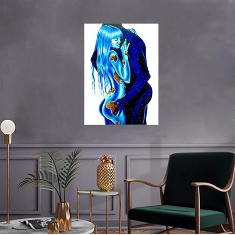 Amazon セクシーな女性男性ヌードポスター抽象壁アートパネル青冷凍ボディペインティングシュルレアリスムアート パネルワークキャンバスプリント寝室の家の装飾画像50x70cmフレームなし アートフレーム ポスター オンライン通販