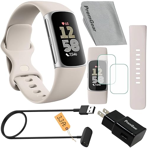 Fitbit Charge Fitness Tracker Watch (White) Bundle with Watch