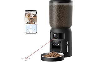 Centvicam Automatic Cat Feeder with Dual 2K HD Camera, Smart Pet Food Dispenser for Timed Meals, APP Control Laser Interactive Toy Treat Feeders with 2.4G / 5G WiFi, Black