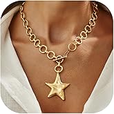YANCHUN Chunky Star Necklace Gold Silver Pendant Choker Chain Charm Paperclip Thick Dainty Simple Statement Jewelry Gifts for Women