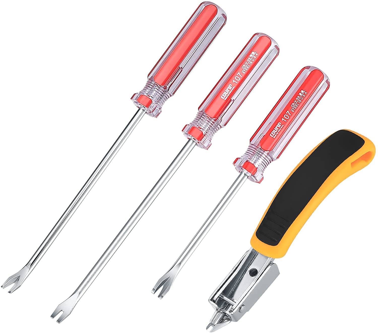 4 Pcs Upholstery Staple Remover and Tack Lifter Tool Set, Heavy Duty Nail Puller Remover Tool, Nail Staple Rivet Tack Puller Screwdriver Remover Tools for Home & Office - Plastic Handles