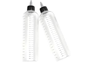 2 Pack Hair Oil Applicator, 16.9oz Hair Dye Colored Squeeze Bottle Twist-On Top Tip Cap with Ratio Graduated Scale, 500ml Emp