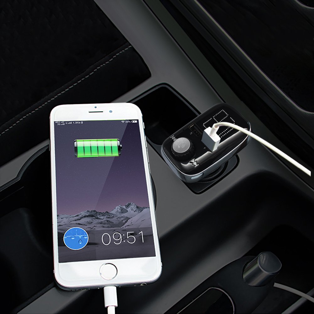 Bluetooth FM Transmitter, BliGli Dual USB Car Charger MP3 Player Handsfree Car Kit Wireless Radio Audio Adapter for iPhoneX / 8 / 7 / 6s / Plus, iPad Pro, Galaxy , Note 5 / 4, LG, Nexus, HTC and More (Black 2)