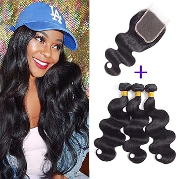 Amazon Com Brazilian Virgin Hair Body Wave Bundles With Closure