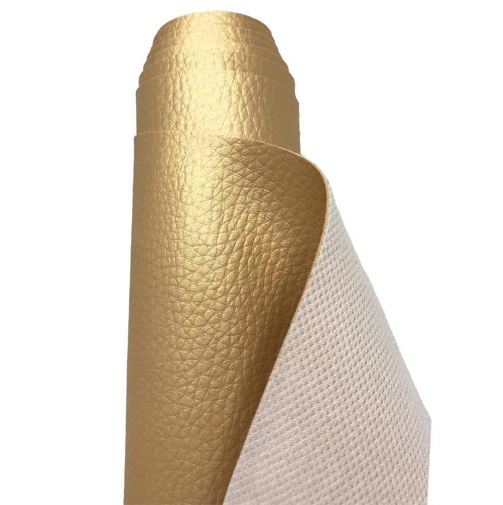 A-Express Grained Faux Leather Fabric Waterproof Heavy Duty Leatherette Vinyl Leathercloth Upholstery Textured Material - Shiny Gold Half Metre 50cm x 140cm — image 1