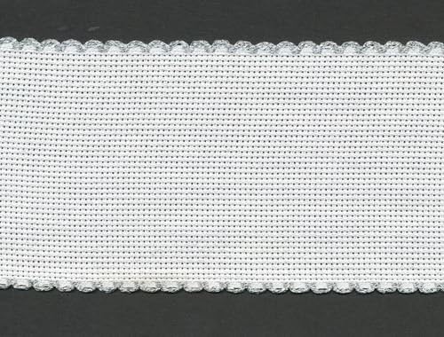 Stitchtastic3 Inch/8cm Wide Aida Band (14 Count) - Silver Edging