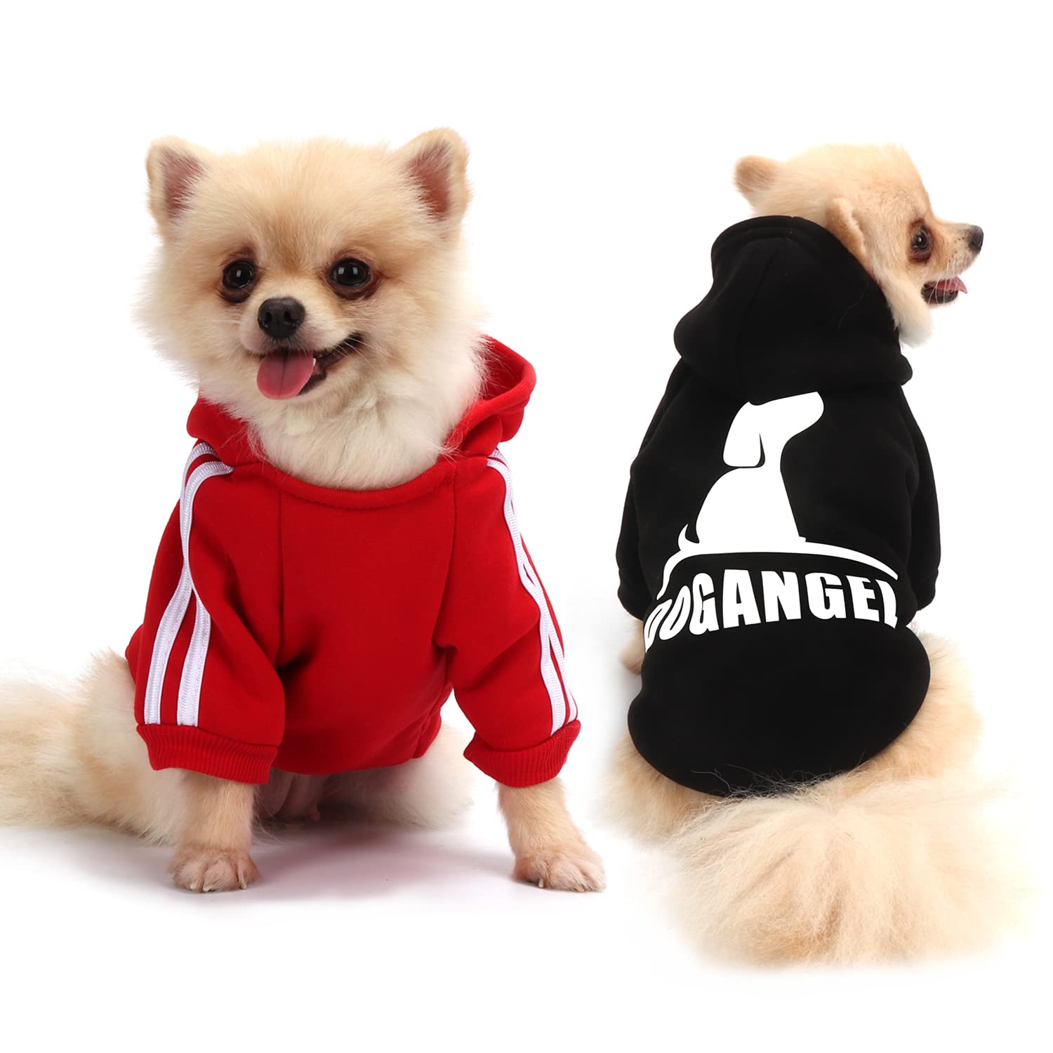 QiCheng&LYS Chihuahua Clothes,Dog Sweater Hoodie Warmth Cat Puppy Jumper,Puppy Clothes for Small Dogs 2 Pieces (XS, Black/Red)