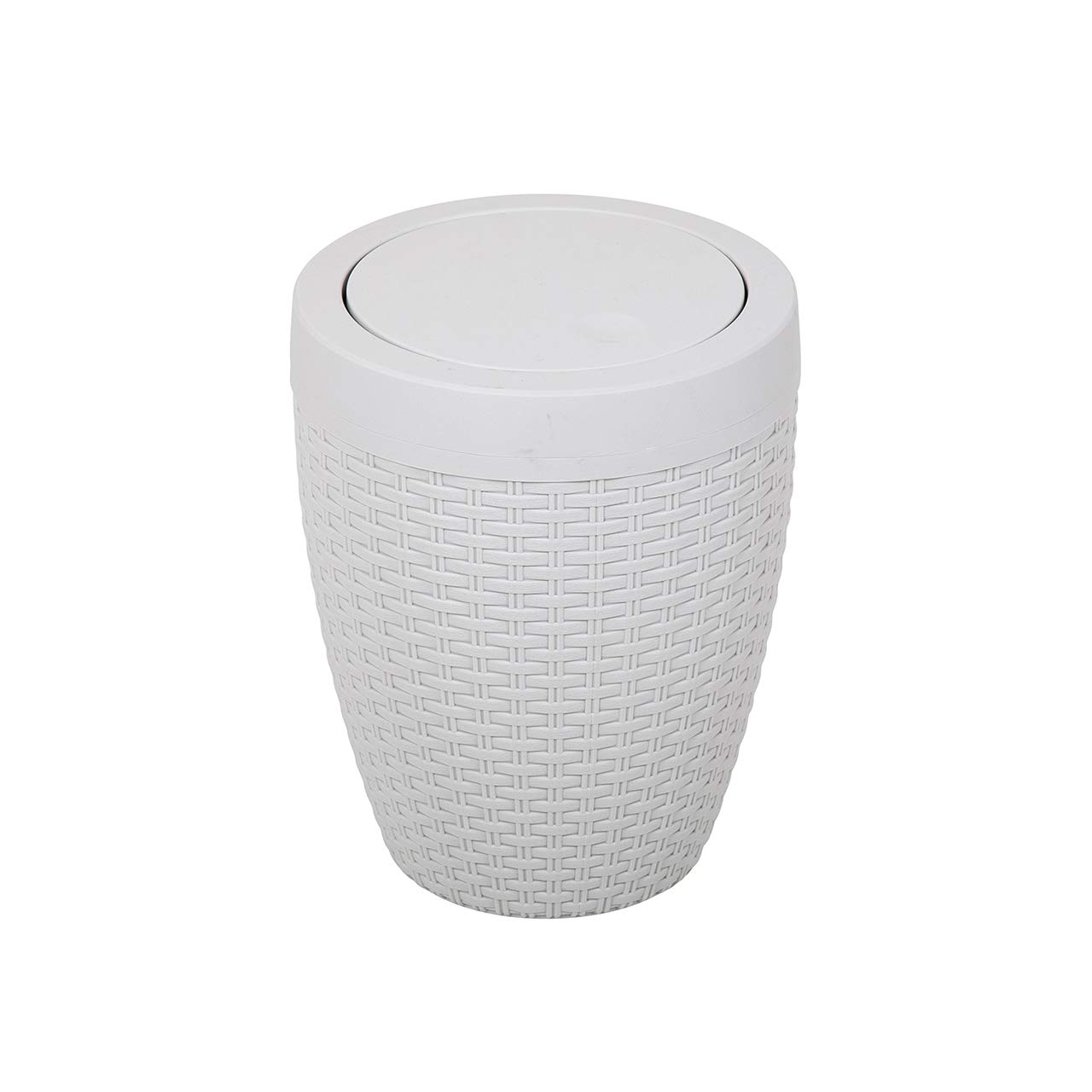 Addis 518367 Faux Rattan Round Swing Lid Bathroom Bin, Light Grey, 5 Litre