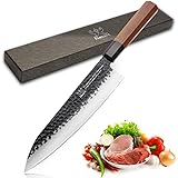 FAMCÜTE 8 Inch Professional Japanese Chef Knife, 3 Layer 9CR18MOV Clad Steel w/octagon Handle Gyuto Sushi Knife for Home Kitc