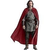 L'VOW Medieval Hooded Cloak Renaissance Velvet Cape Vintage Capelet for Halloween Sorcerer Wizard Cosplay