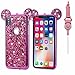 iPhone X Case Glitter, Umiko(TM) Luxury 3D Mickey & Minnie Mouse Ears Crystal Diamond Bling Rhinestone Sparkle Diamond Protective TPU Rubber Case with Strap for Apple iPhone X, Hot Pink
